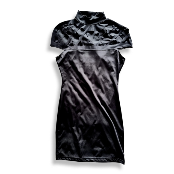 Black, high neck, choker neck + cut out short/mini dress fits AU 6 8 10 12 - Picture 7 of 7